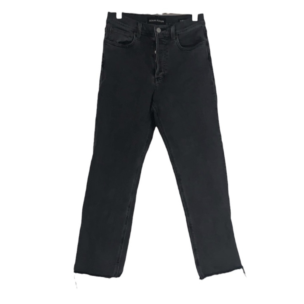 Denim Forum Jeans The Arlo High Rise Raw Hem 27 Button Front Straight Black Wash